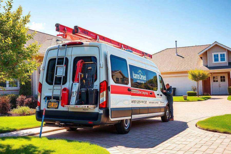 Flueline service van arriving at a residential job
